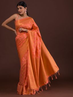 Koskii - Peach Zariwork Art Silk Saree with Unstitched Blouse